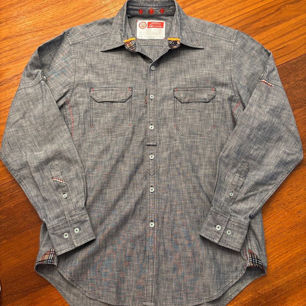 Robert Graham grey blue long sleeve button down men’s shirt size medium